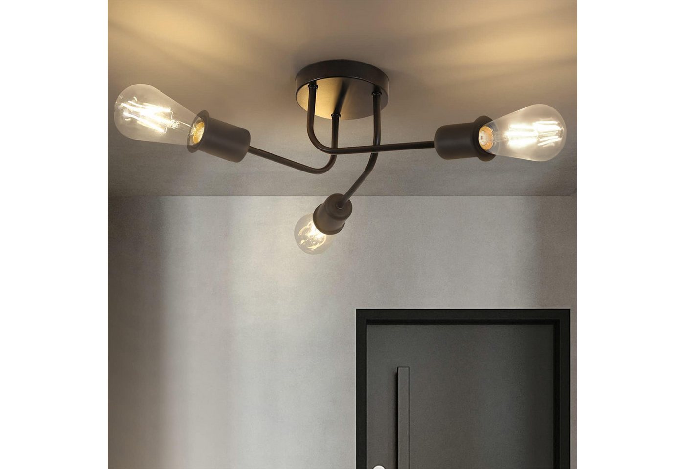 ZMH Deckenleuchte Wohnzimmer Vintage E27 Schwarz eckenlampe Retro Schlafzimmerlampe, LED wechselbar Bild 3