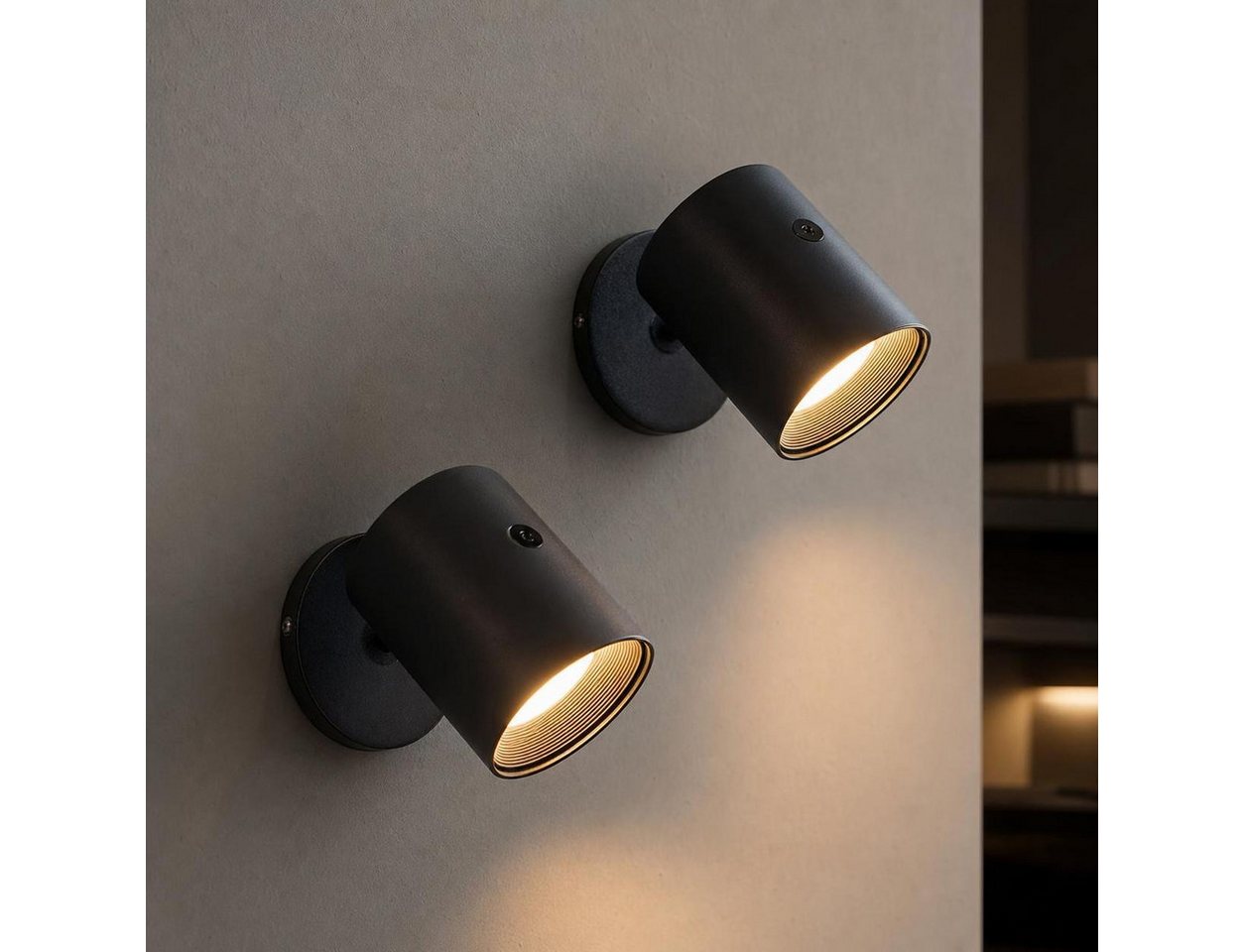 ZMH LED Wandleuchte Leselampe Schwarz Akku 360° Drehbar Touch Control 3 Helligkeitsstufen, Mit Fernbedienung, LED fest integriert, 3000-6500K, USB-Ladefunktion, Wohnzimmer