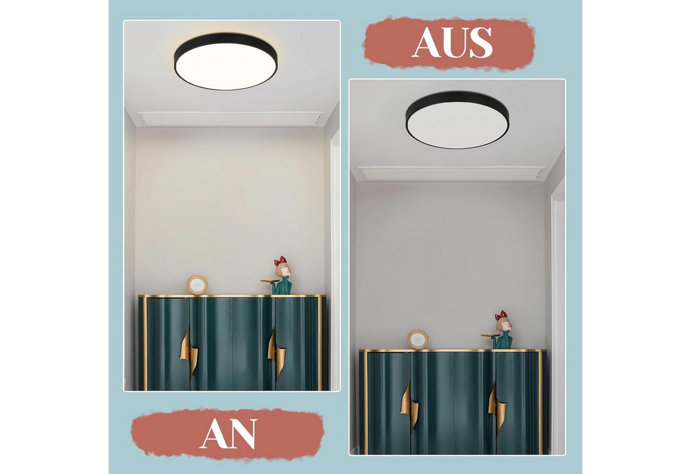 ZMH LED Deckenleuchte Wohnzimmer Rund Schwarz/Weiß Deckenlampe Flach Küchenlampe Bild 2