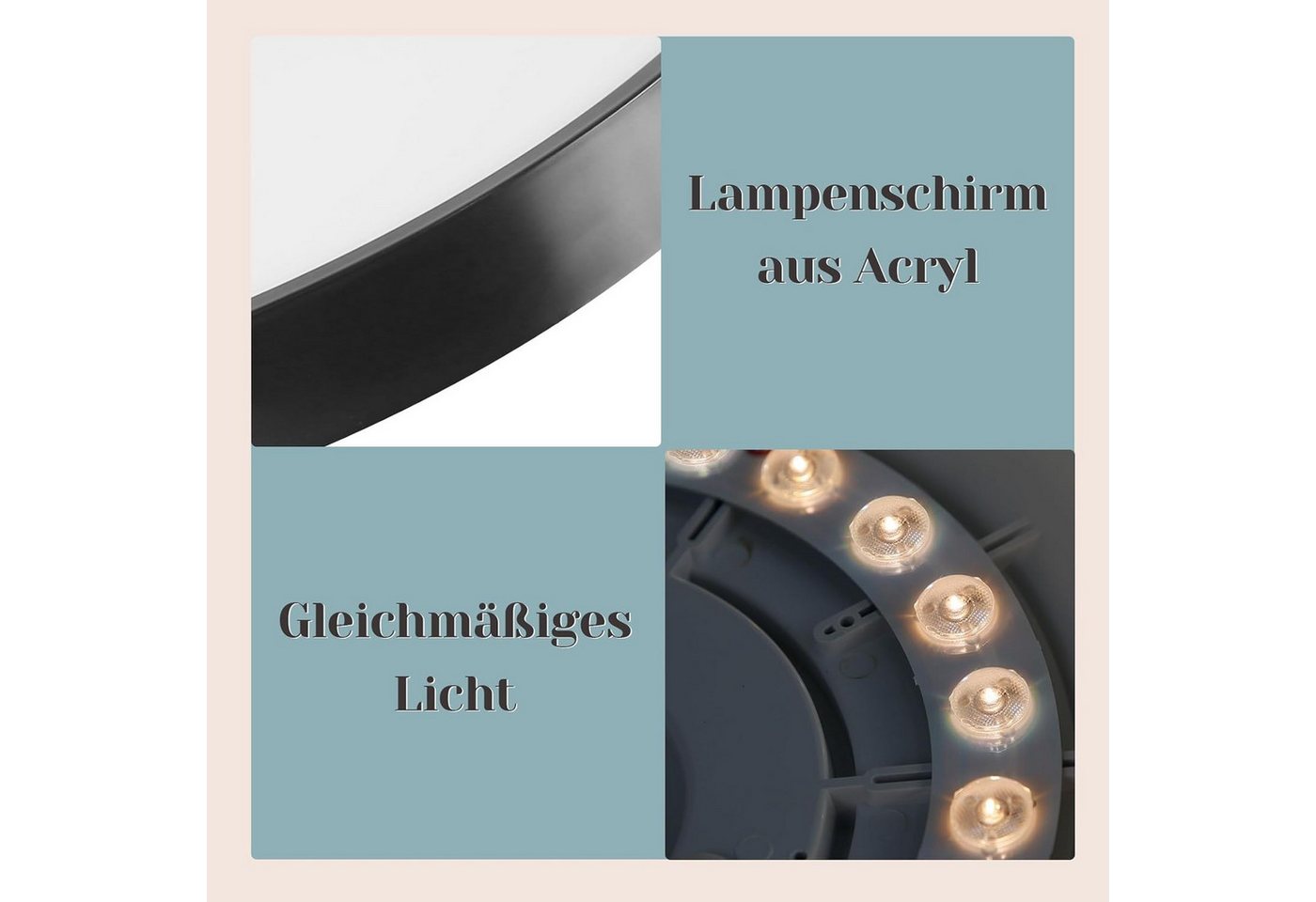 ZMH LED Deckenleuchte Wohnzimmer Rund Schwarz/Weiß Deckenlampe Flach Küchenlampe Bild 4