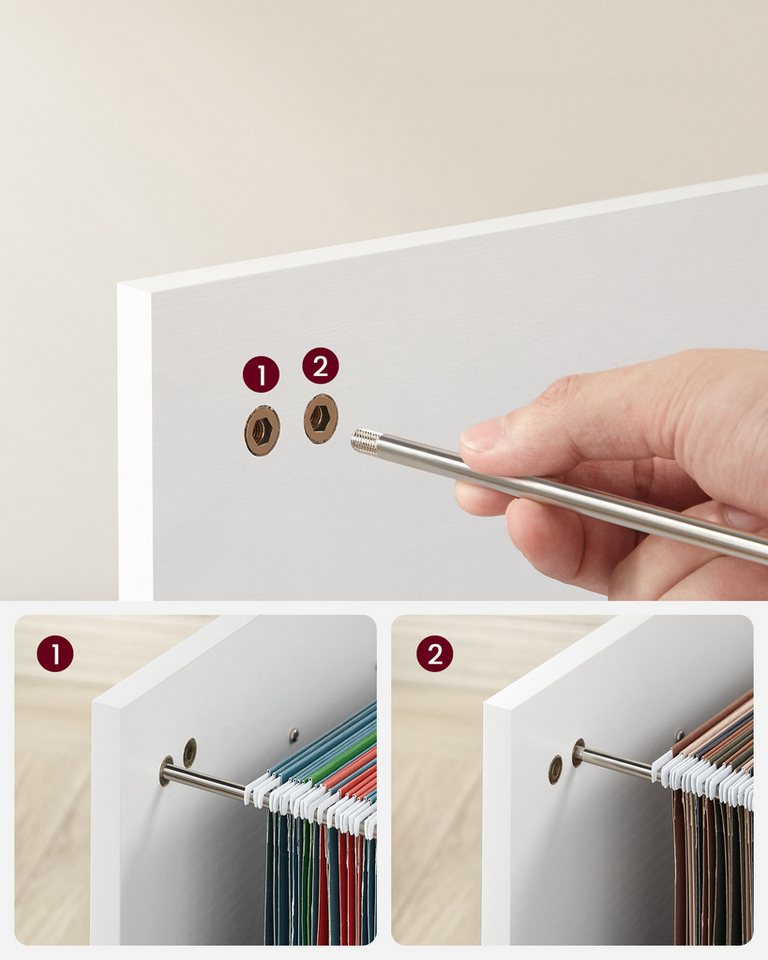 VASAGLE Aktenschrank Rollcontainer Aktenschrank mit 3 Schubladen und Rollen Industrie-Design, offene Fächer, mit Holzmaserung, Druckerständer Bild 2