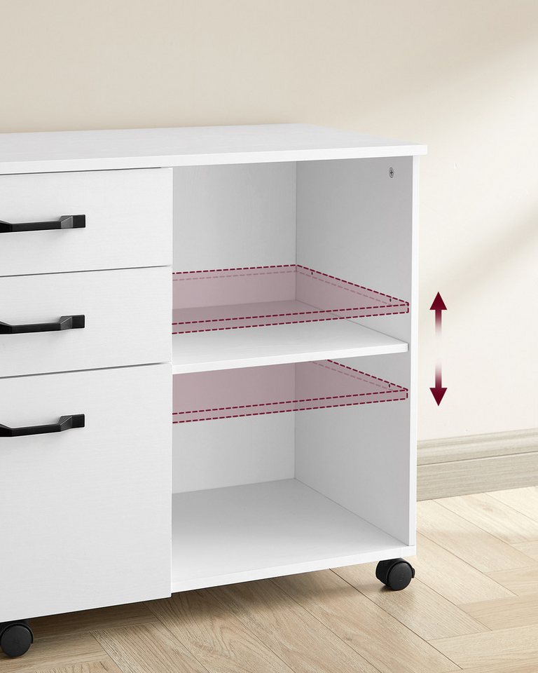 VASAGLE Aktenschrank Rollcontainer Aktenschrank mit 3 Schubladen und Rollen Industrie-Design, offene Fächer, mit Holzmaserung, Druckerständer Bild 5