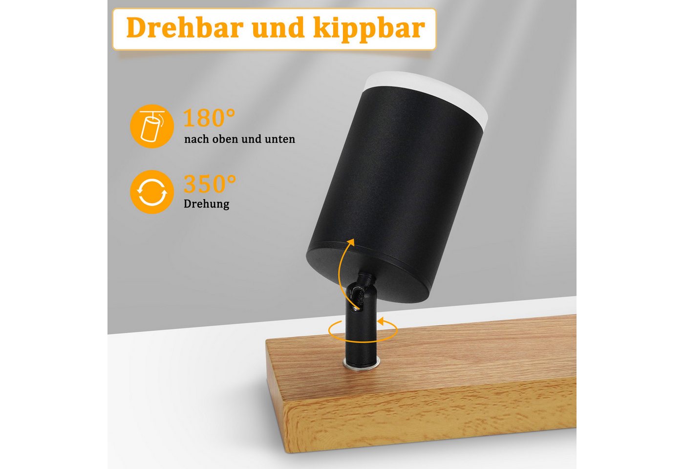 ZMH LED Deckenstrahler 2/3/4 Flammig GU10 Holz-Acryl Deckenleuchte 350° Drehbar Wohnzimmer, ohne Leuchtmittel Bild 4