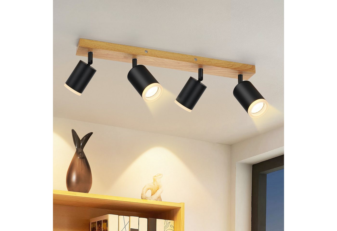 ZMH LED Deckenstrahler 2/3/4 Flammig GU10 Holz-Acryl Deckenleuchte 350° Drehbar Wohnzimmer, ohne Leuchtmittel Bild 5
