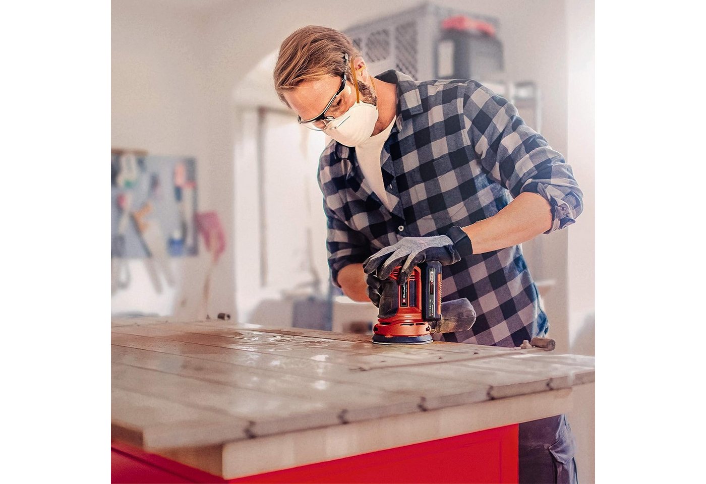 Einhell Akku-Exzenterschleifer Exzenterschleifer TE-RS 18V +2.5 Ah Akku + Extra 6tlg Schleifblattset