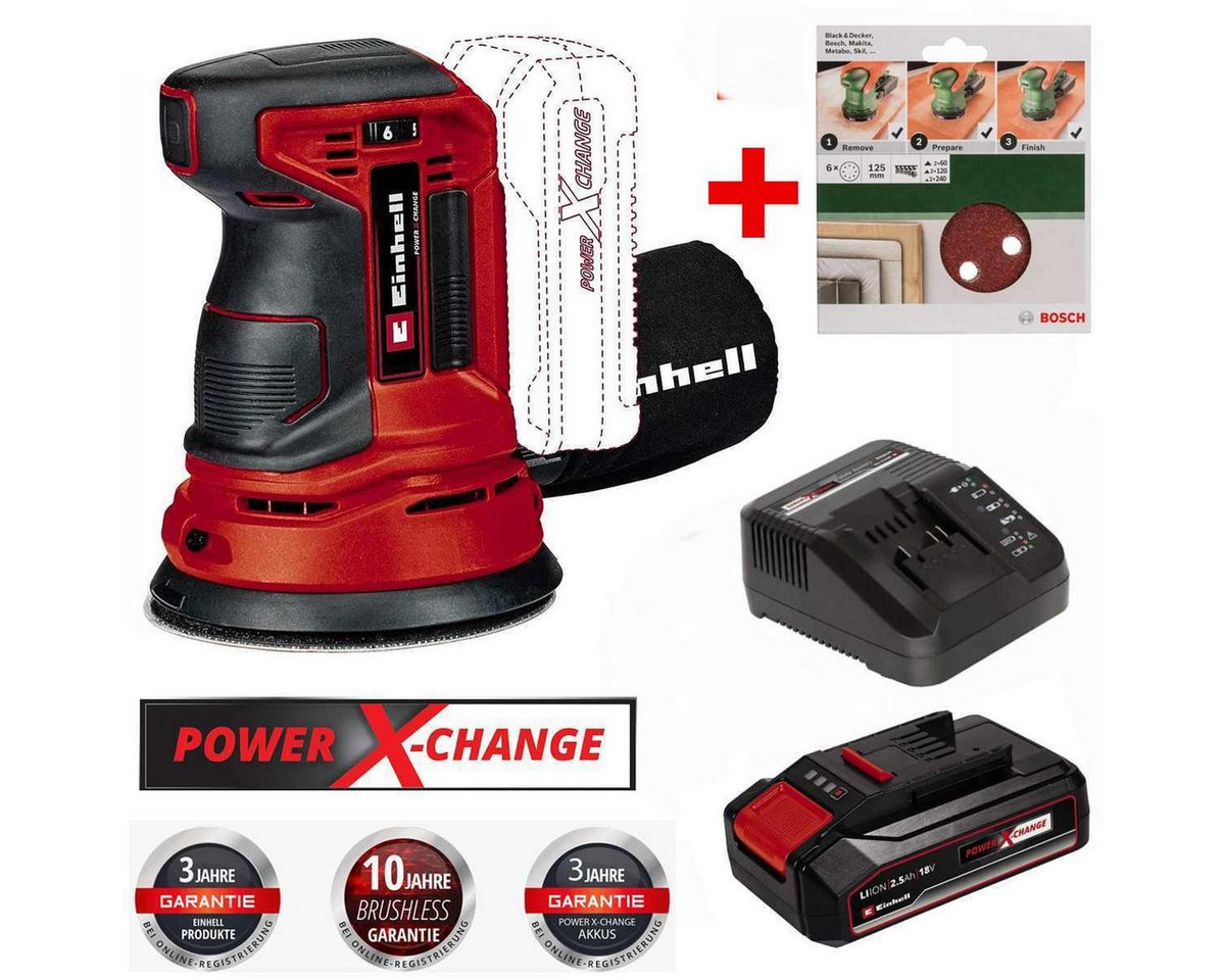 Einhell Akku-Exzenterschleifer Exzenterschleifer TE-RS 18V +2.5 Ah Akku + Extra 6tlg Schleifblattset Bild 3