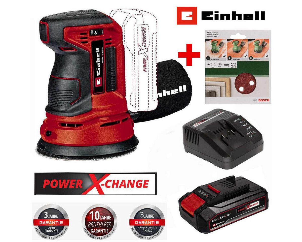 Einhell Akku-Exzenterschleifer Exzenterschleifer TE-RS 18V +2.5 Ah Akku + Extra 6tlg Schleifblattset Bild 4