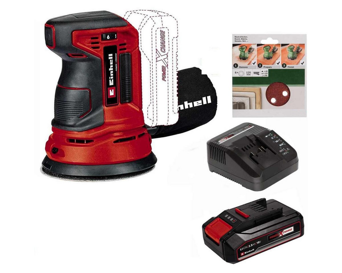Einhell Akku-Exzenterschleifer Exzenterschleifer TE-RS 18V +2.5 Ah Akku + Extra 6tlg Schleifblattset Bild 5