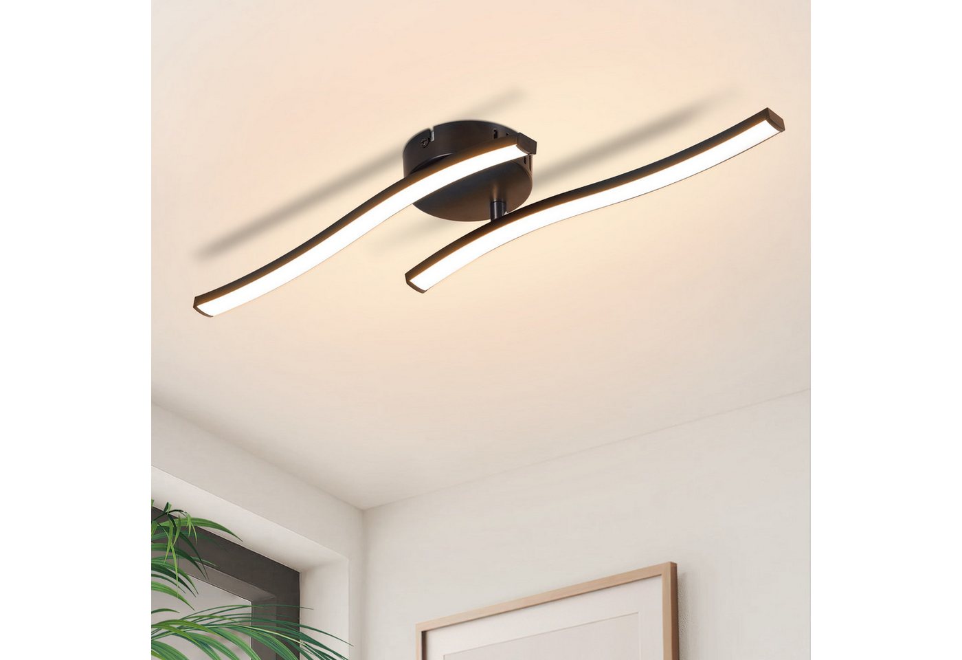 ZMH LED Deckenleuchte Schwarz Wellen Design Modern Deckenlampe 3000K Flur Küche, LED fest integriert, Warmweiß, 12W Küchenlampe Innen Schlafzimmerlampe Bild 3