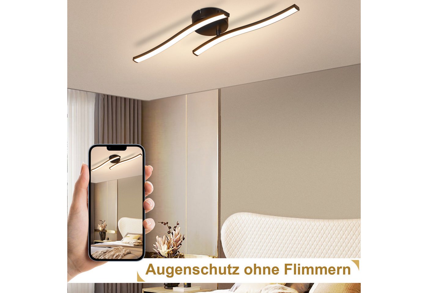 ZMH LED Deckenleuchte Schwarz Wellen Design Modern Deckenlampe 3000K Flur Küche, LED fest integriert, Warmweiß, 12W Küchenlampe Innen Schlafzimmerlampe Bild 4