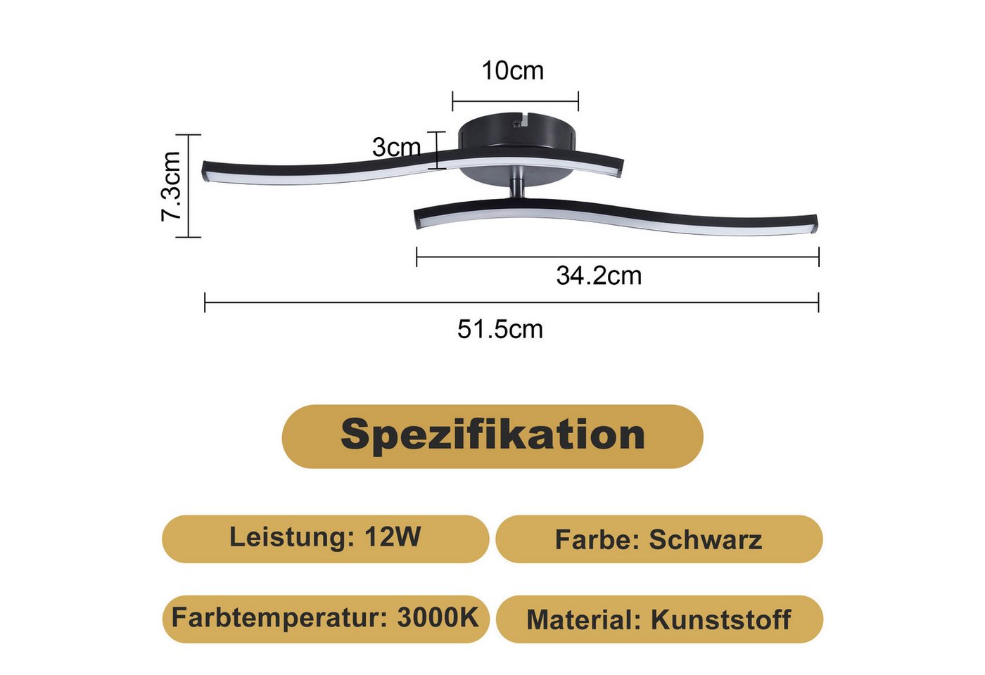 ZMH LED Deckenleuchte Schwarz Wellen Design Modern Deckenlampe 3000K Flur Küche, LED fest integriert, Warmweiß, 12W Küchenlampe Innen Schlafzimmerlampe Bild 5
