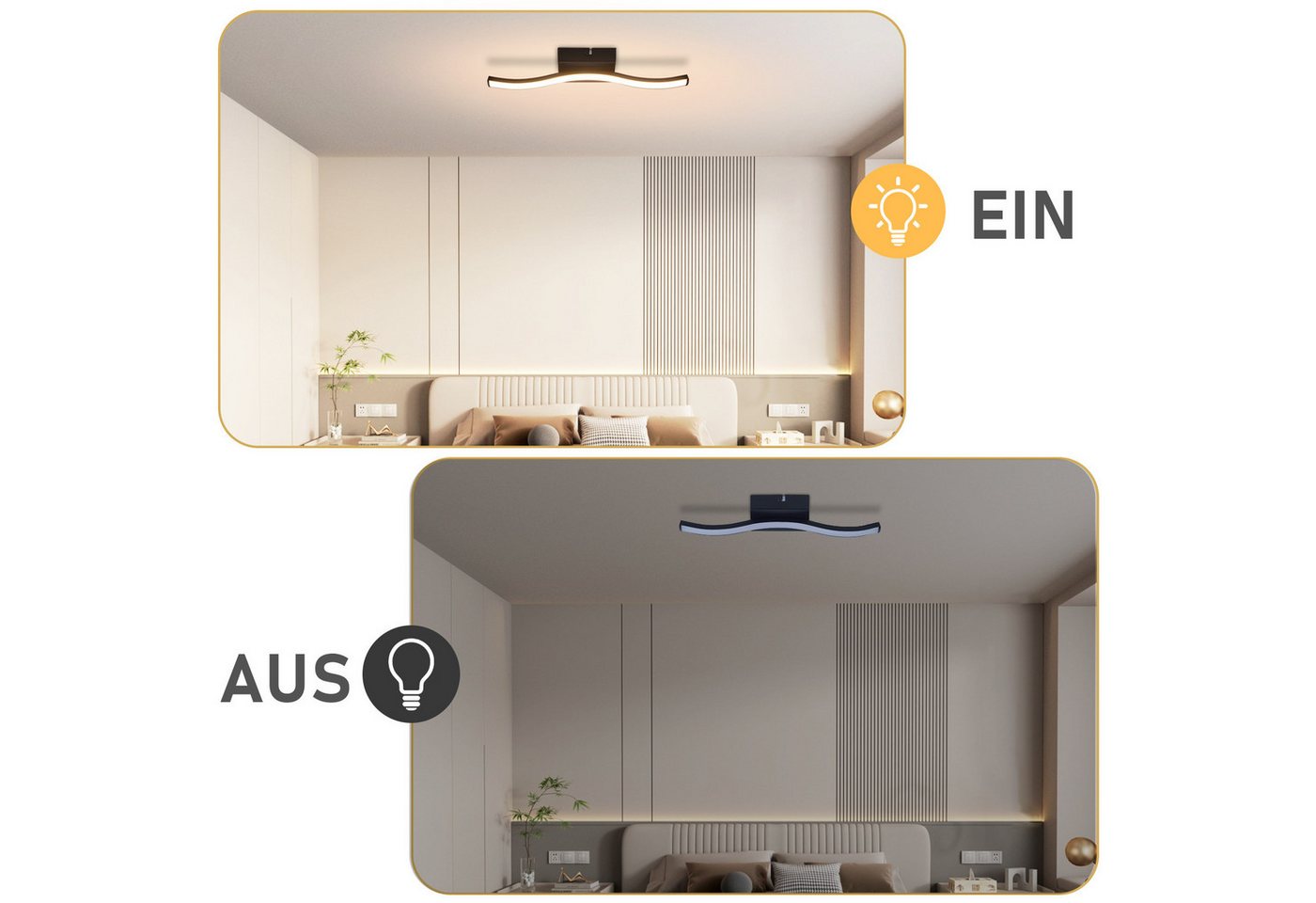ZMH LED Deckenleuchte Schwarz Wellen Design Modern Deckenlampe 3000K Flur Küche, LED fest integriert, Warmweiß Bild 2