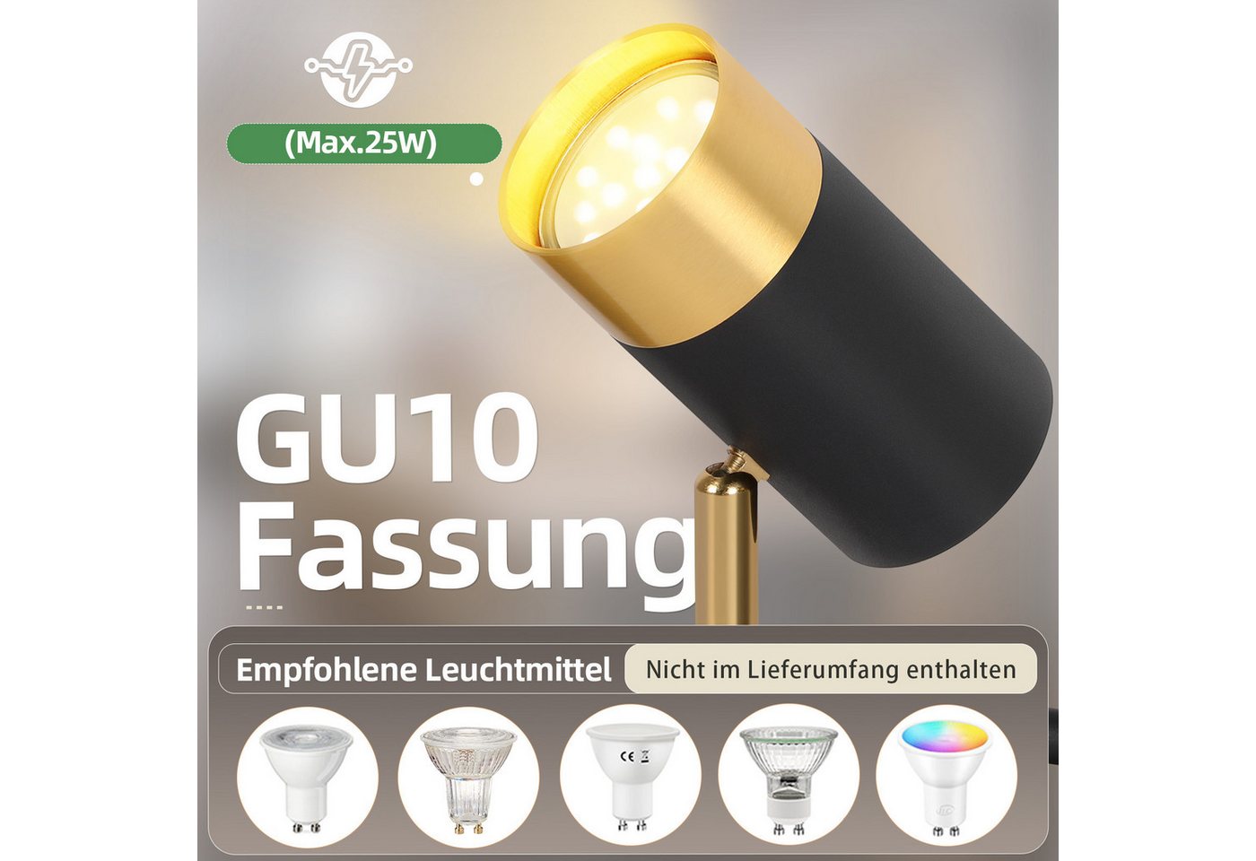 ZMH Deckenstrahler 2/3/4 Flammig-GU10 Schwarz-Gold Modern Deckenlampe für Wohnzimmer, ohne Leuchtmittel Bild 5