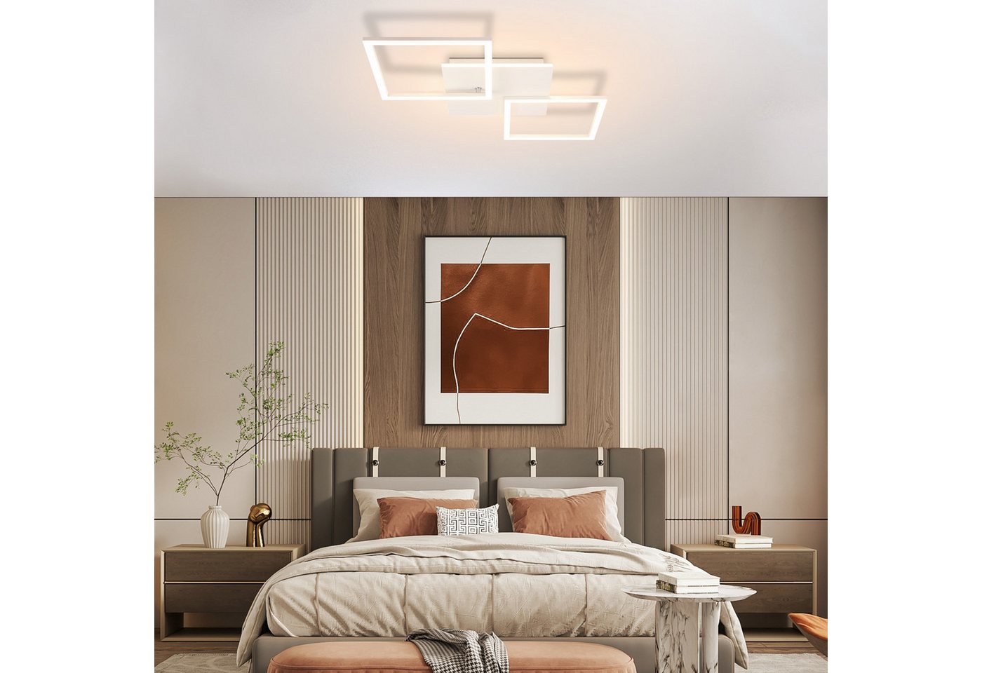 ZMH LED Deckenleuchte Wohnzimmer Schwarz/Weiß 3000-6500K Modern Deckenlampe Küche Büro, LED fest integriert, Warmweiß-Kaltweiß, Weiß Quadratisch 32W Küchenlampe mit Fernbedienung Bild 4