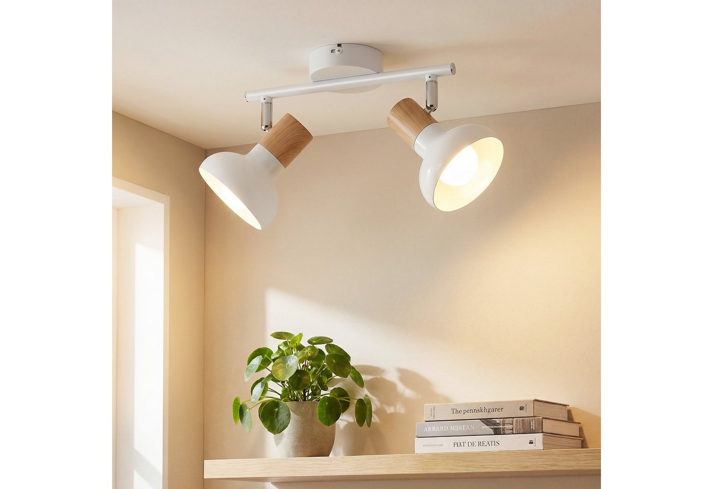 ZMH Deckenstrahler 2 Flammig E14 Vintage Weiß/Schwarz Deckenleuchte für Hotel Wohnzimmer, ohne Leuchtmittel, 350°Schwenkbar Deckenspots Schlafzimmerlampe Bild 5
