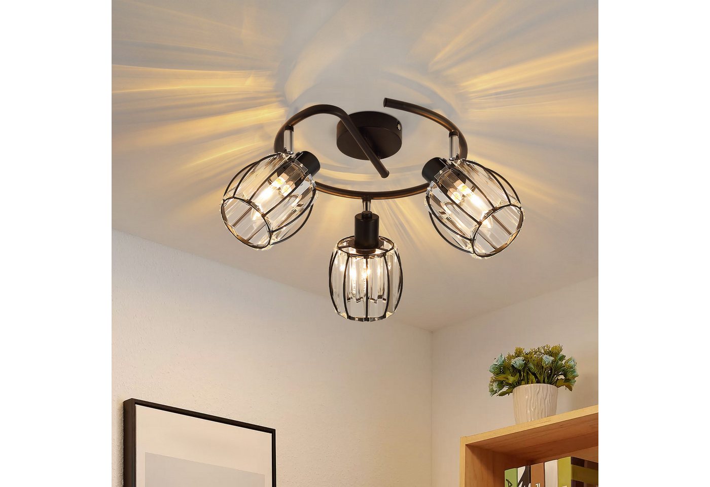 ZMH Deckenstrahler E14 Retro Deckenleuchte mit Kristall-Lampenschirm, 350° schwenkbar, ohne Leuchtmittel, Deckenlampe für Wohnzimmer Schlafzimmer Flur Bild 3