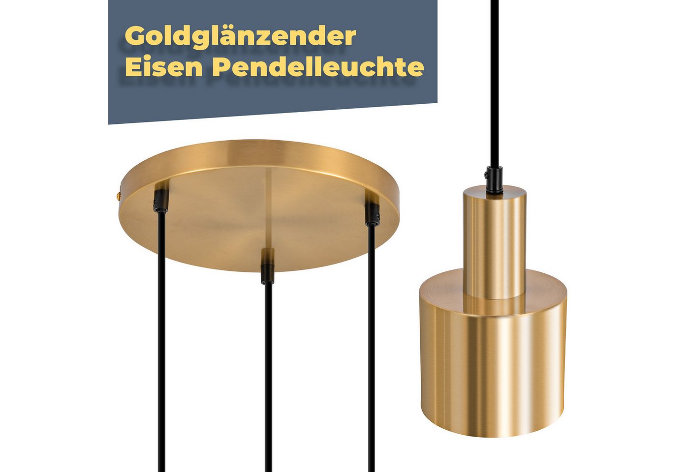 ZMH Pendelleuchte Esszimmer 3 Flammig Gold E27 Hängelampe Metall Schlafzimmer Flur, ohne Leuchtmittel, Vintage Esstischlampe für Schlafzimmer Küche