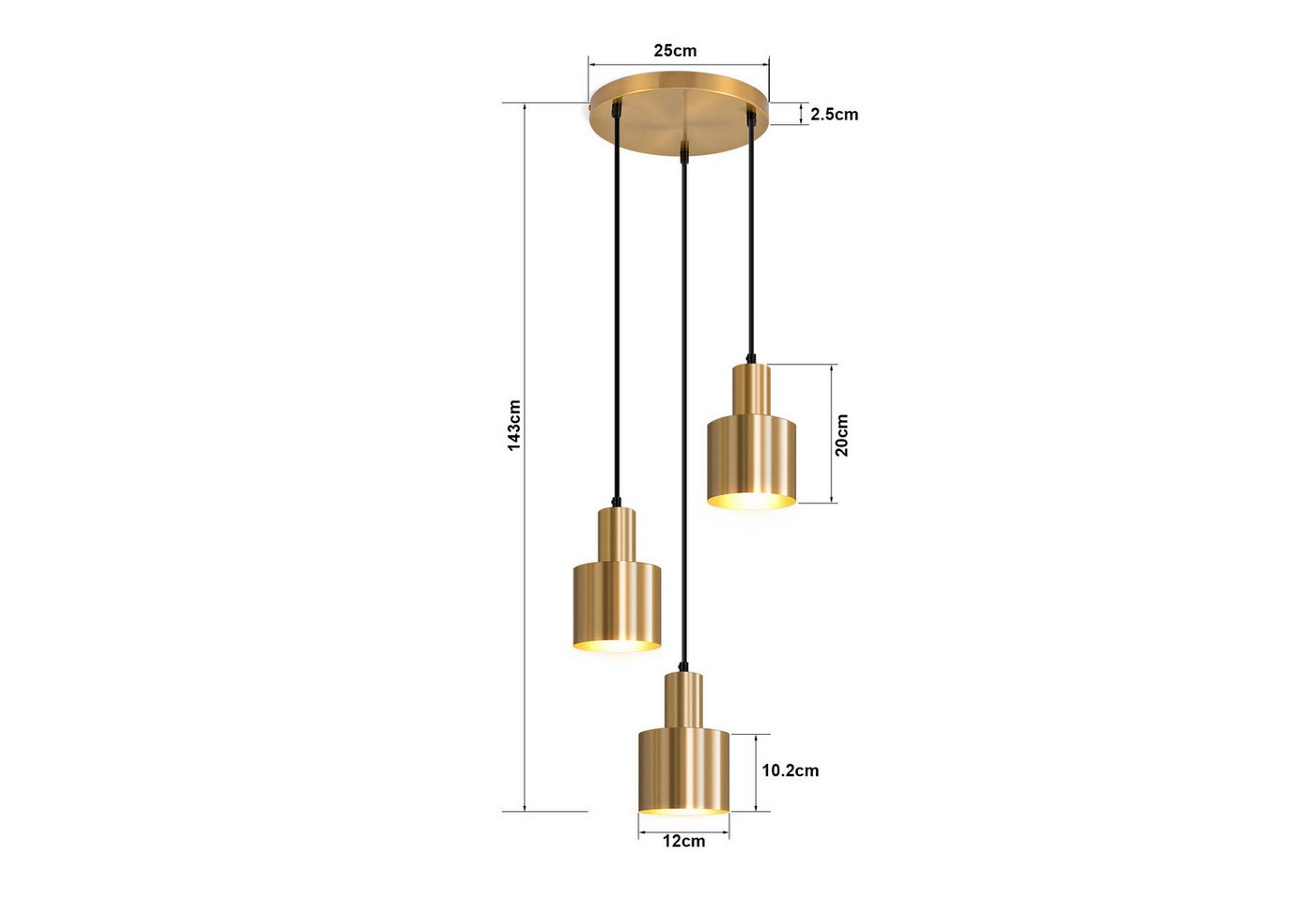 ZMH Pendelleuchte Esszimmer 3 Flammig Gold E27 Hängelampe Metall Schlafzimmer Flur, ohne Leuchtmittel, Vintage Esstischlampe für Schlafzimmer Küche Bild 2