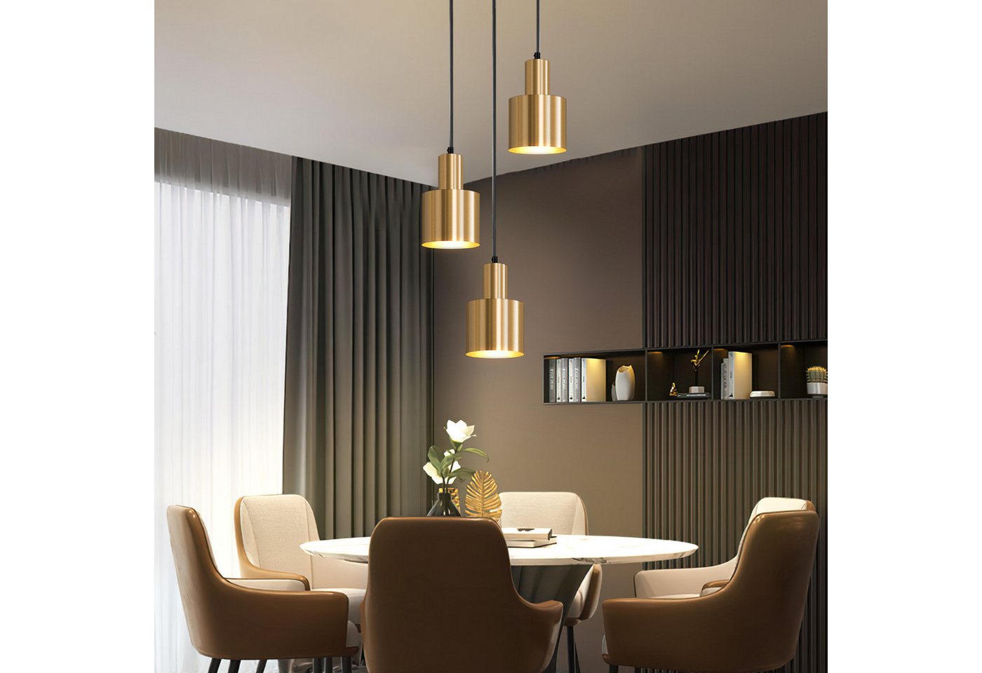 ZMH Pendelleuchte Esszimmer 3 Flammig Gold E27 Hängelampe Metall Schlafzimmer Flur, ohne Leuchtmittel, Vintage Esstischlampe für Schlafzimmer Küche Bild 4