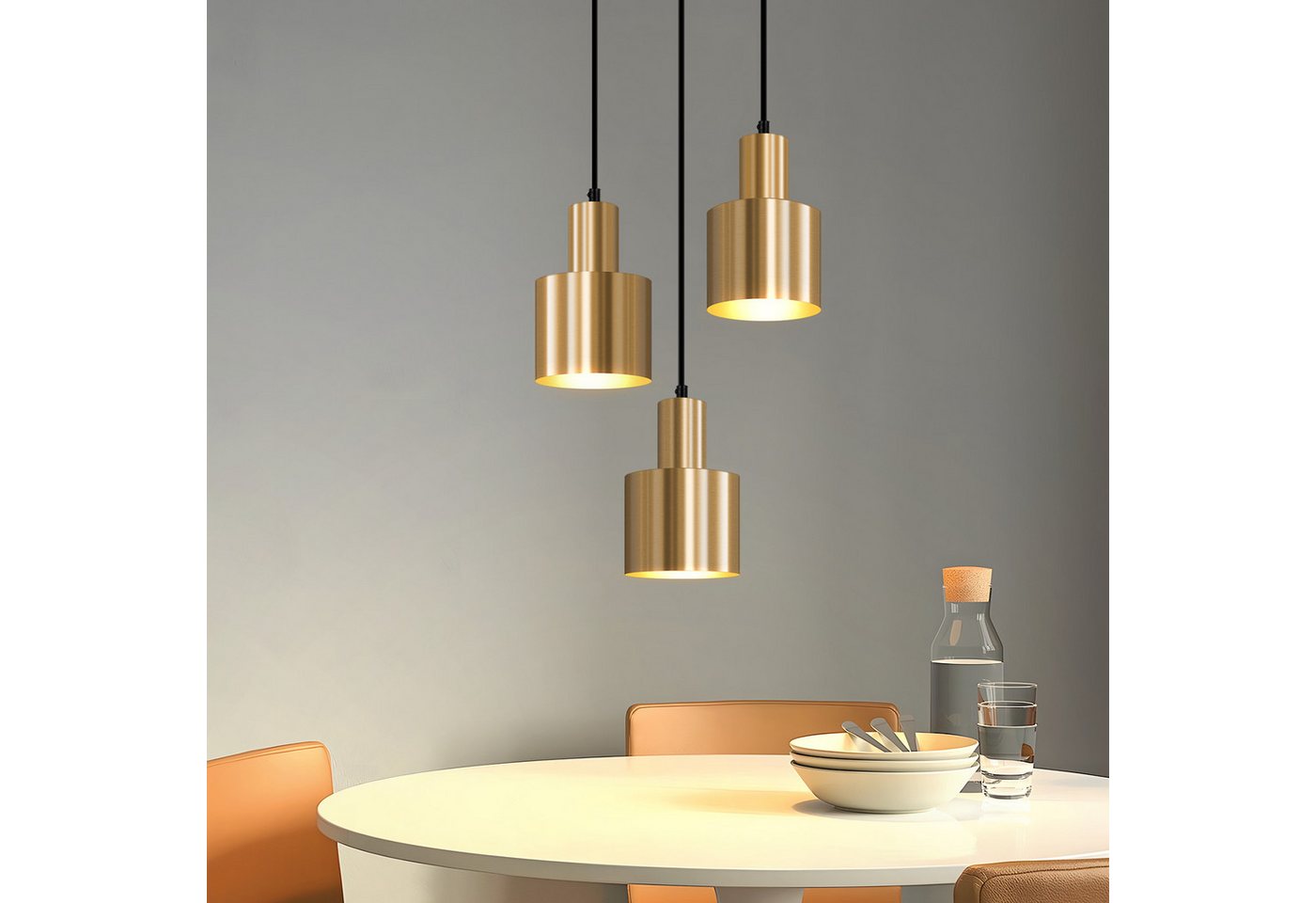 ZMH Pendelleuchte Esszimmer 3 Flammig Gold E27 Hängelampe Metall Schlafzimmer Flur, ohne Leuchtmittel, Vintage Esstischlampe für Schlafzimmer Küche Bild 5