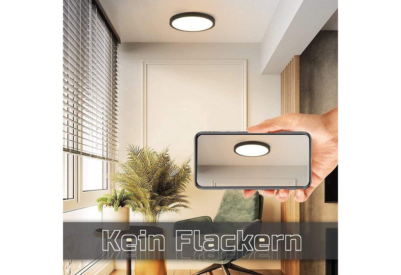 ZMH LED Deckenleuchte Wohnzimmer Ø18/27 Modern Küchenlampe Flur Schlafzimmer, LED fest integriert, Warmweiß, 15W, 3000K, warmweiß, 18×18×2,4cm, kompakt Bild 5
