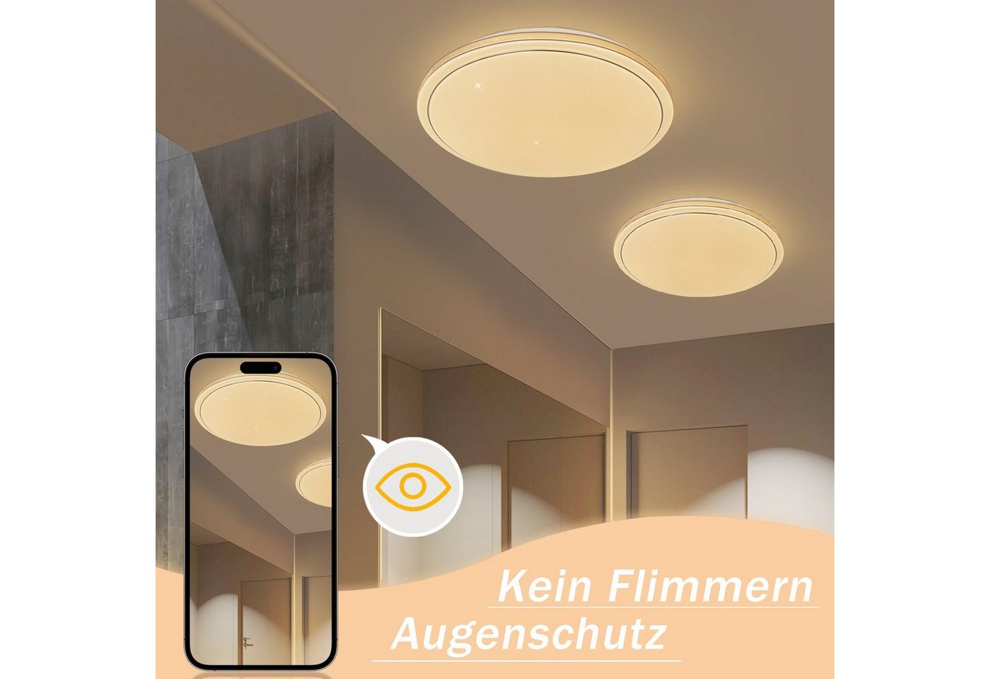 ZMH LED Deckenleuchte Wohnzimmer Ø18/27 Modern Küchenlampe Flur Schlafzimmer, LED fest integriert, Warmweiß, 12W, 3000K, warmweiß, 27×27×6cm Bild 4