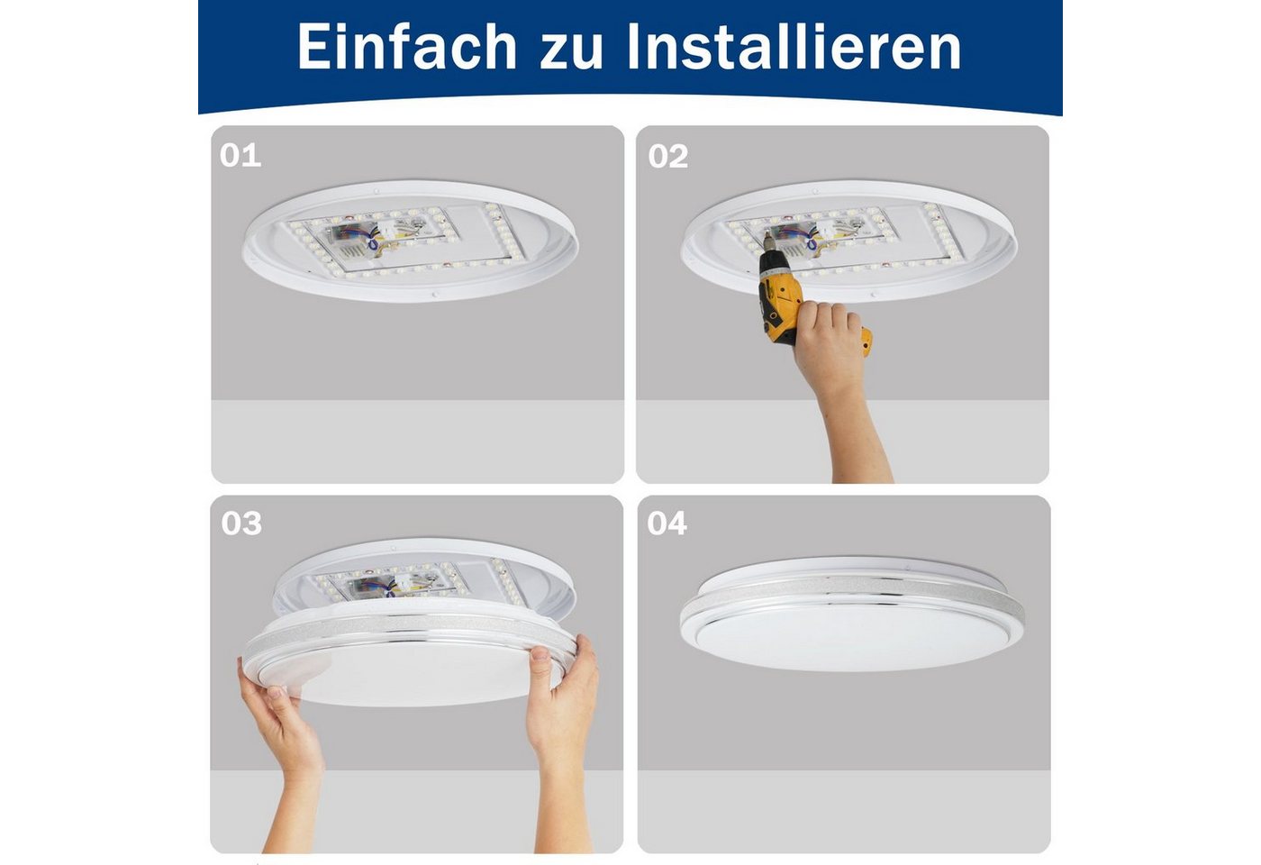 ZMH LED Deckenleuchte Wohnzimmer Ø18/27 Modern Küchenlampe Flur Schlafzimmer, LED fest integriert, Warmweiß, 12W, 3000K, warmweiß, 27×27×6cm Bild 5
