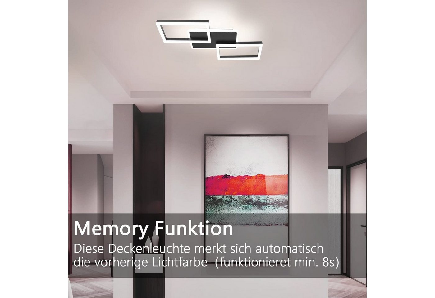ZMH Deckenleuchten Modernes Rautendesign mit Rahmen 48W/63W Schlafzimmer Dimmbar, LED fest integriert, CCT,Memory-Funktion,Fernbedienung,3000k-6500k Bild 5