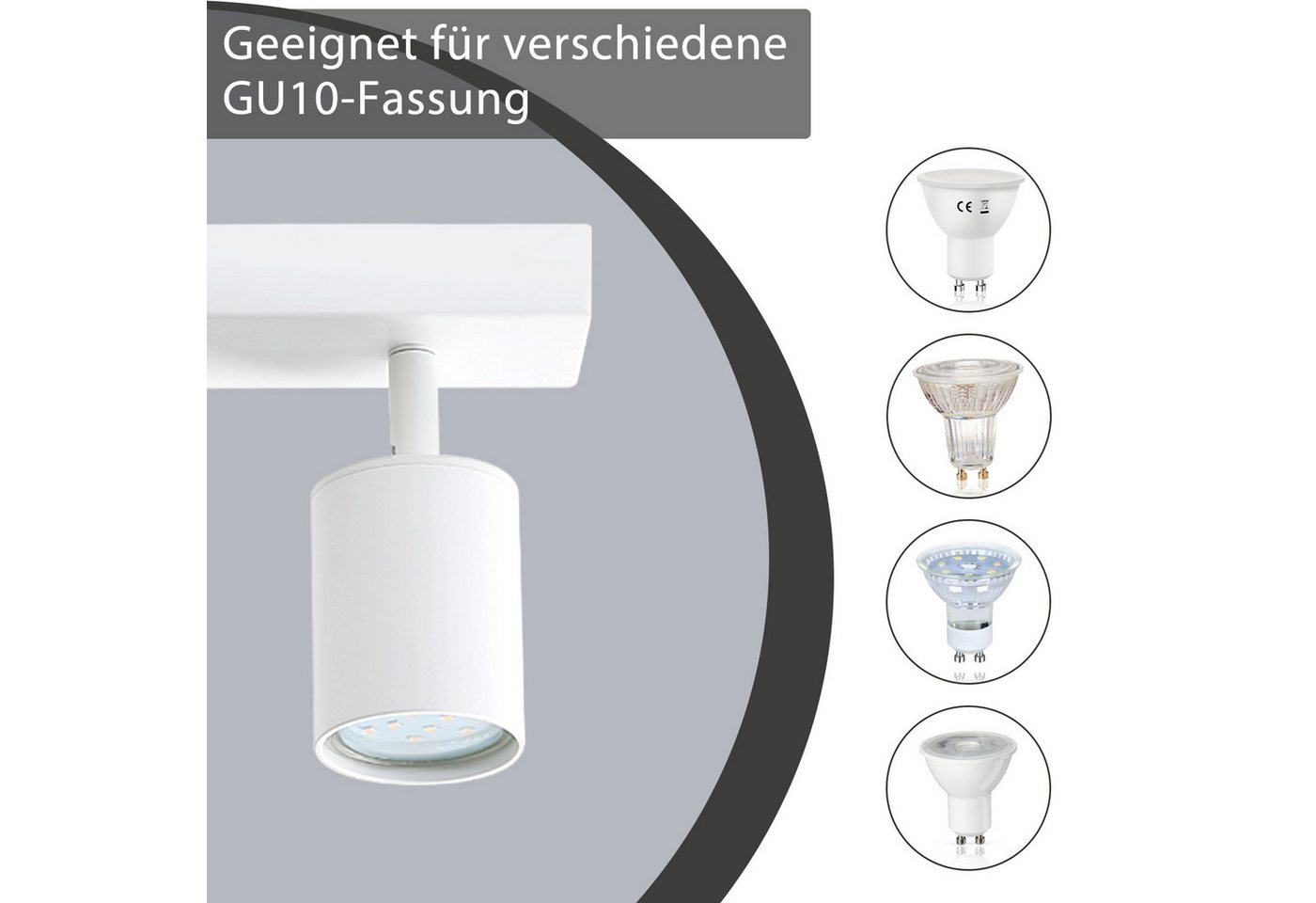 ZMH LED Deckenstrahler Retro Deckenleuchte Weiß/Schwarz -GU10 350°Schwenkbar Schlafzimmer, ohne Leuchtmittel, Modern Flurlampe Industrial Wandstrahler für Wohnzimmer