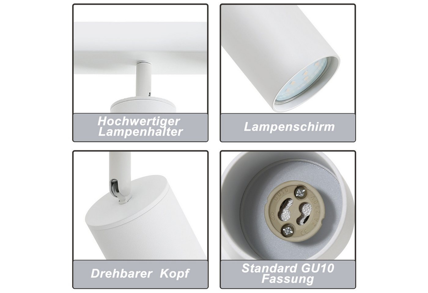 ZMH LED Deckenstrahler Retro Deckenleuchte Weiß/Schwarz -GU10 350°Schwenkbar Schlafzimmer, ohne Leuchtmittel, Modern Flurlampe Industrial Wandstrahler für Wohnzimmer Bild 4