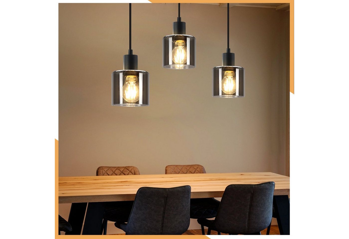 ZMH Pendelleuchte Esstischlampe Hängend Hängeleuchte Schwarz/Berstein - E27 Vintage Flur, ohne Leuchtmittel, Höhenverstellbar für Hotel Büro Vintage Esszimmerlampe Bild 2