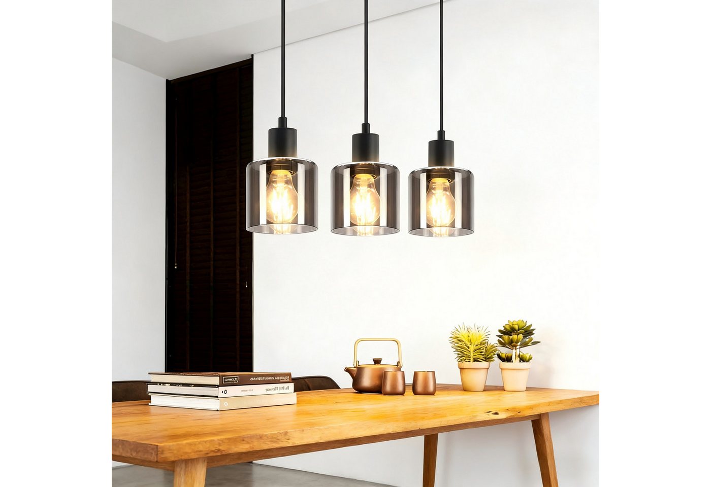 ZMH Pendelleuchte Esstischlampe Hängend Hängeleuchte Schwarz/Berstein - E27 Vintage Flur, ohne Leuchtmittel, Höhenverstellbar für Hotel Büro Vintage Esszimmerlampe Bild 4
