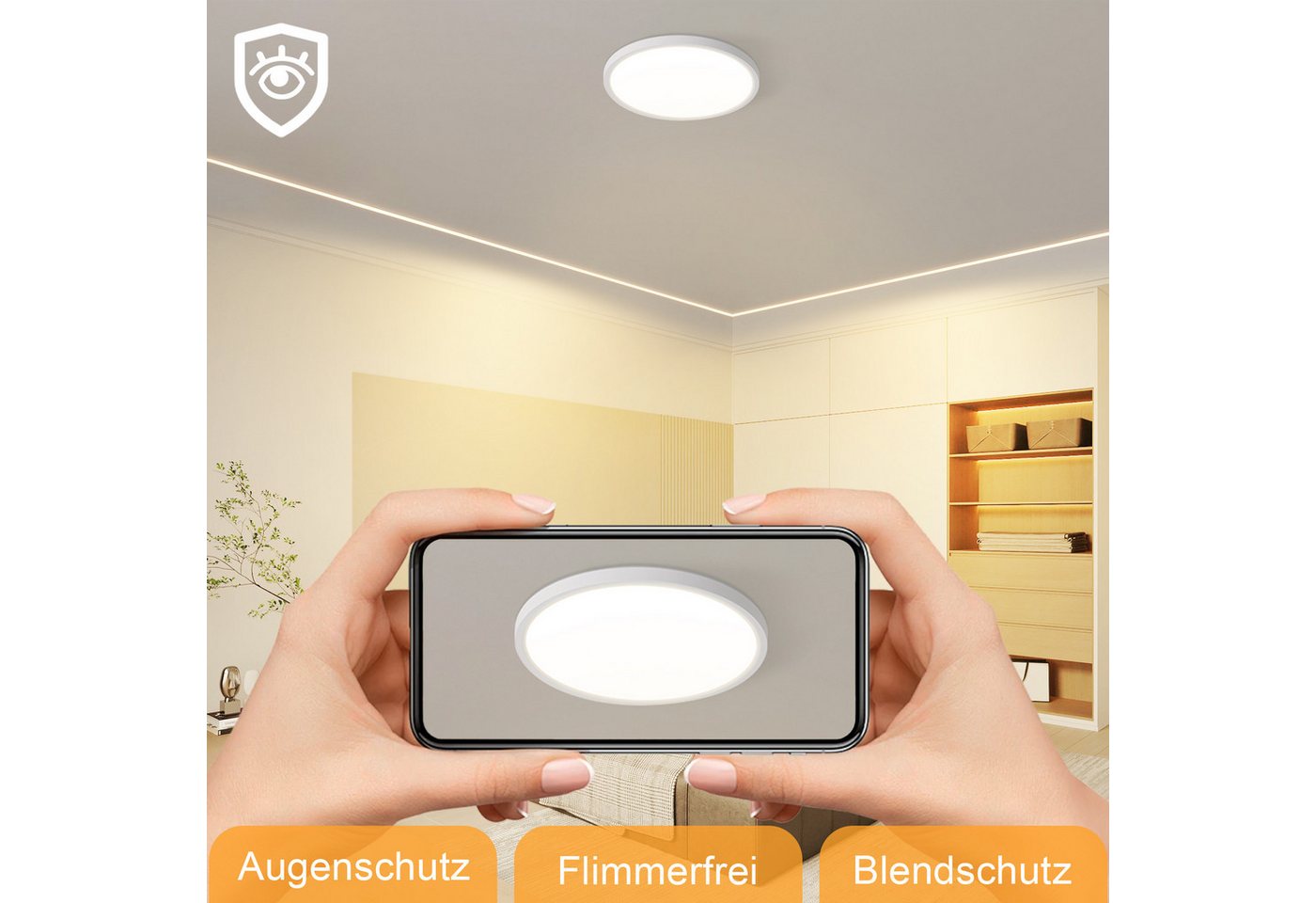 ZMH LED Deckenleuchte Wohnzimmer Ø22/30CM Modern Schwarz/Weiß Rund Deckenlampe Flur, LED fest integriert, Warmweiß, 24W Schlafzimmerlampe 3000K Bild 2