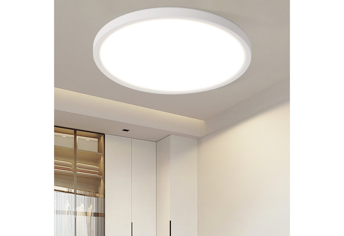 ZMH LED Deckenleuchte Wohnzimmer Ø22/30CM Modern Schwarz/Weiß Rund Deckenlampe Flur, LED fest integriert, Warmweiß, 24W Schlafzimmerlampe 3000K Bild 4