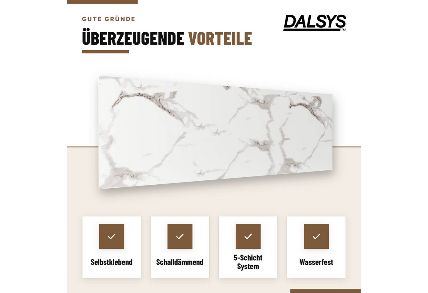 Dalsys Wandpaneel Wandverkleidung selbstklebend aus PVC, BxL: 60x120 cm, (60x120cm Marmorweiß, 4-tlg., flexible Wandverkleidung Badezimmer wasserfest) 2,3mm Materialstärke, Spritzschutz Küchenrückwand Bild 2
