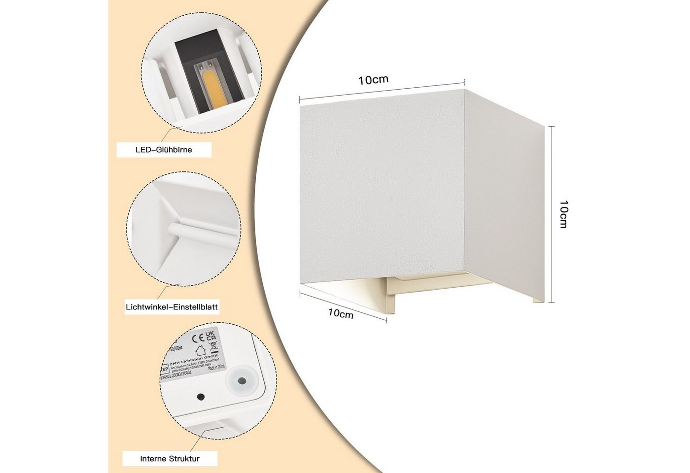 ZMH LED Wandleuchte Innen Flurlampe Innen Wandlampe Aussen Wohnzimmer, Außenwandleuchten, LED fest integriert, 3000k, 5W, UP und Down Bild 4
