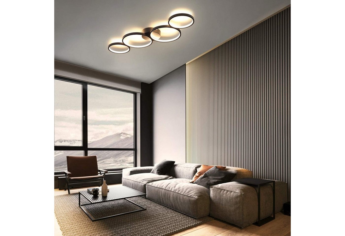 ZMH Deckenleuchte Wohnzimmer Modern 4/5 Flammig Ringoptik Design 37/70W Schlafzimmer, LED fest integriert, Warmweiß, 37W, 3000K, warmweiß, 88×5,8×31cm Bild 2