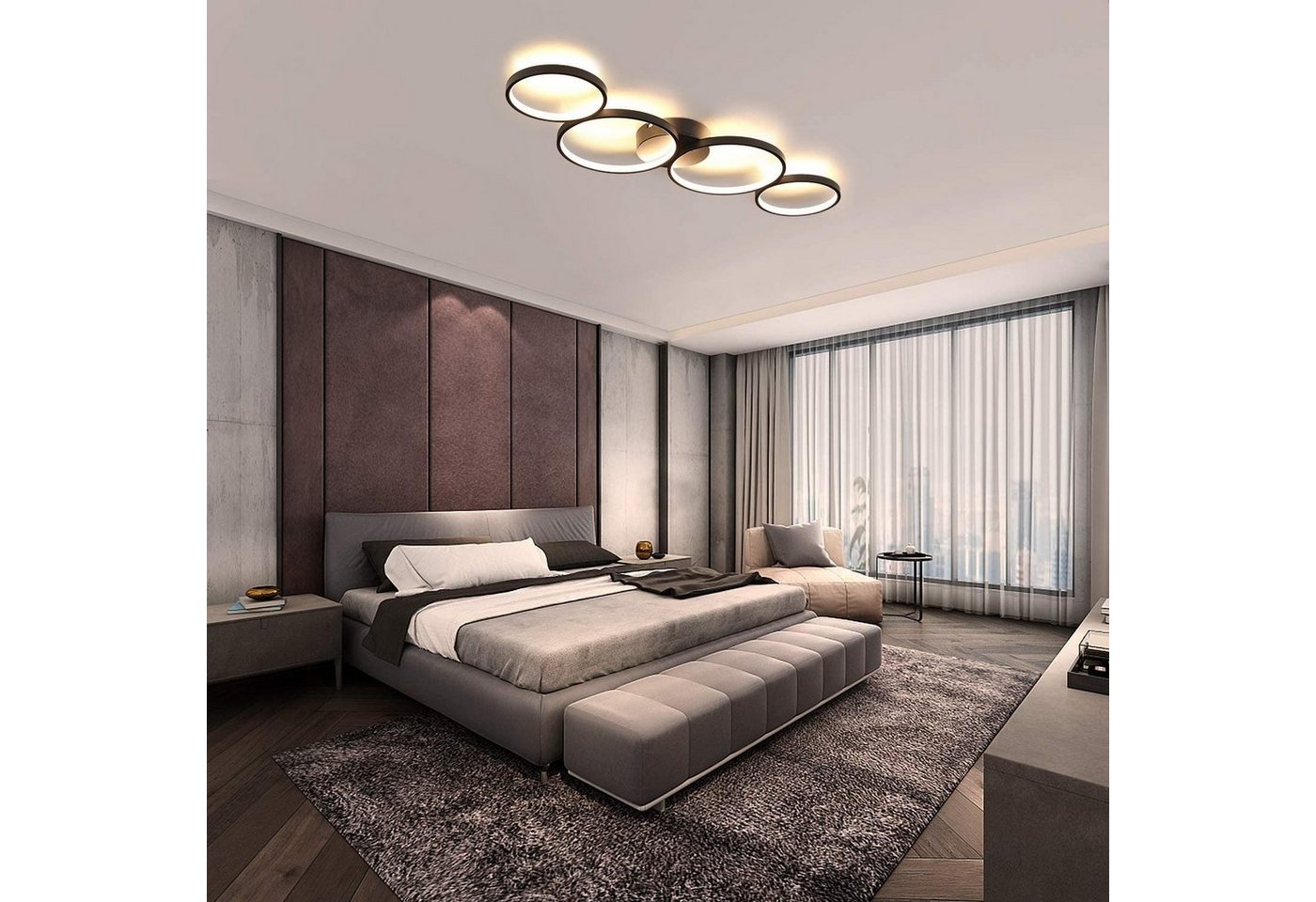 ZMH Deckenleuchte Wohnzimmer Modern 4/5 Flammig Ringoptik Design 37/70W Schlafzimmer, LED fest integriert, Warmweiß, 37W, 3000K, warmweiß, 88×5,8×31cm Bild 4