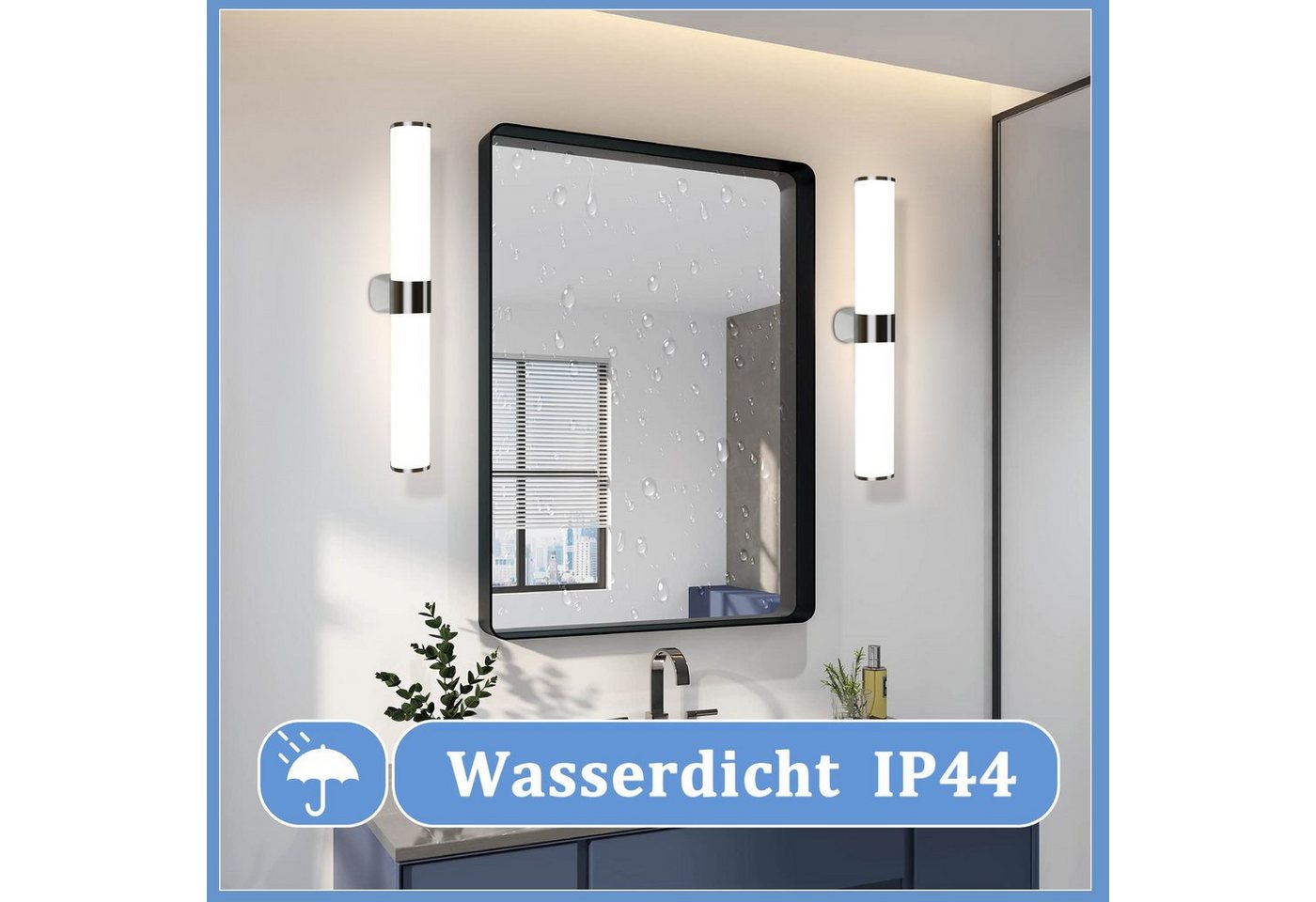 ZMH Spiegelleuchte Spiegellampe - Modern 40/60CM Chrom Schlafzimmer, LED fest integriert, 4000k, Neutralweiß 4000K Feuchtraumleuchte Modern Bild 3