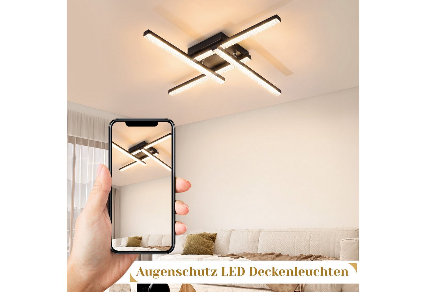 ZMH LED Deckenleuchte 4 Flammig 20W Schlafzimmerlampe Kristall Warmweiß für Wohnzimmer Flur, Energie Sparen, LED fest integriert, 3000k, Energie Sparen & Augenschutz Breite Anwendung Flur Küche Bild 3
