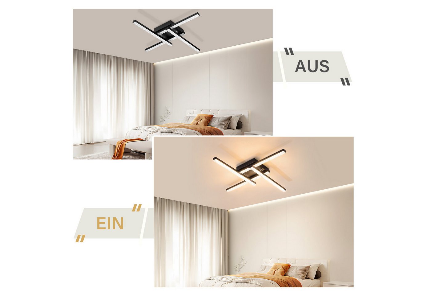 ZMH LED Deckenleuchte 4 Flammig 20W Schlafzimmerlampe Kristall Warmweiß für Wohnzimmer Flur, Energie Sparen, LED fest integriert, 3000k, Energie Sparen & Augenschutz Breite Anwendung Flur Küche Bild 5