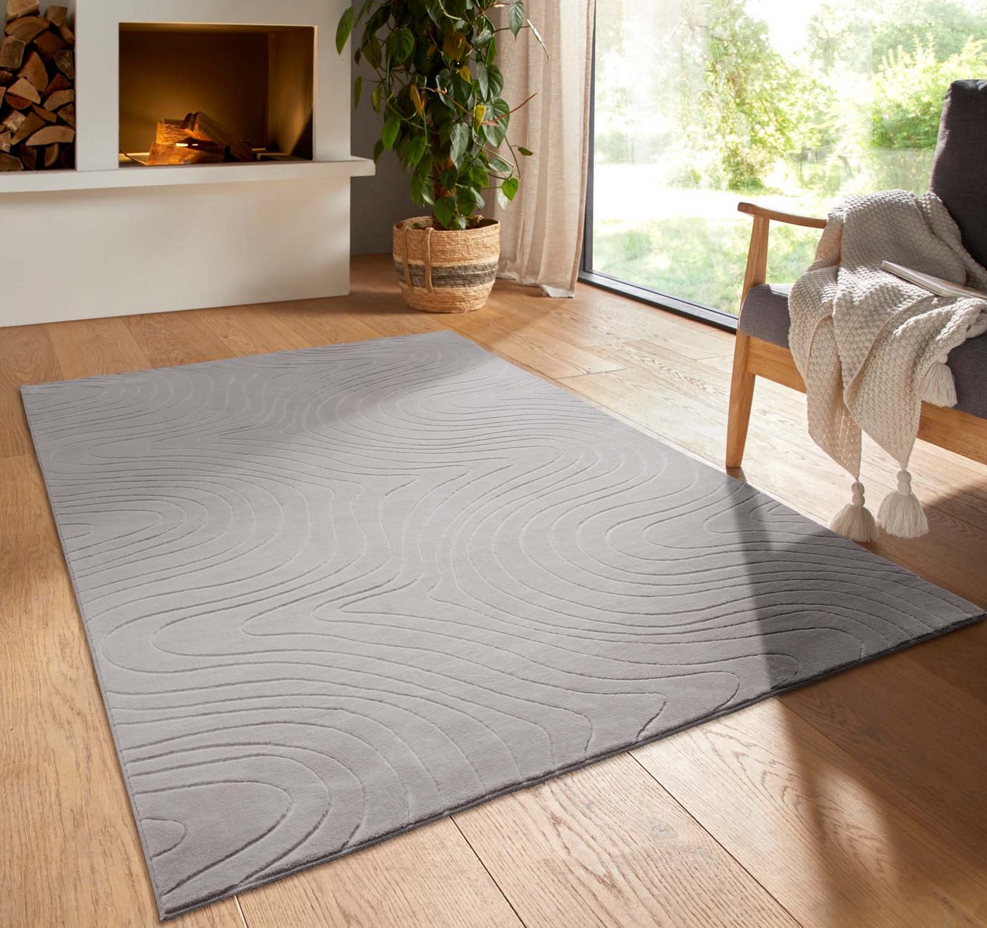 TaraCarpet Teppich TaraCarpet Homestyle 397 Organic, rund, Höhe: 10 mm, Organic hoch-tief weich waschbar grau 80x80 rund