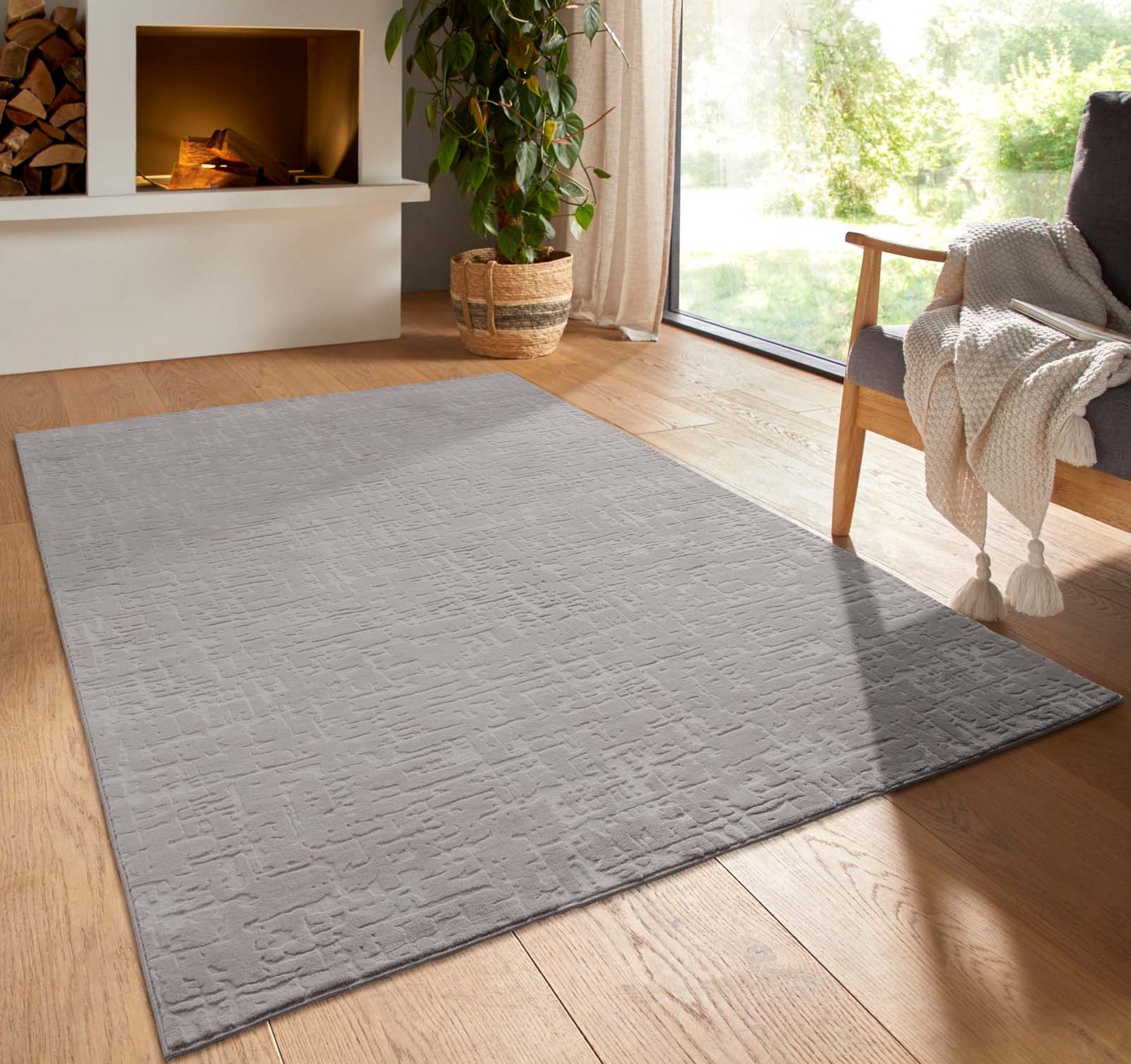 TaraCarpet Teppich TaraCarpet Homestyle 399 Vintage, rund, Höhe: 10 mm, Vintage hoch-tief weich waschbar grau 80x80 rund Bild 2