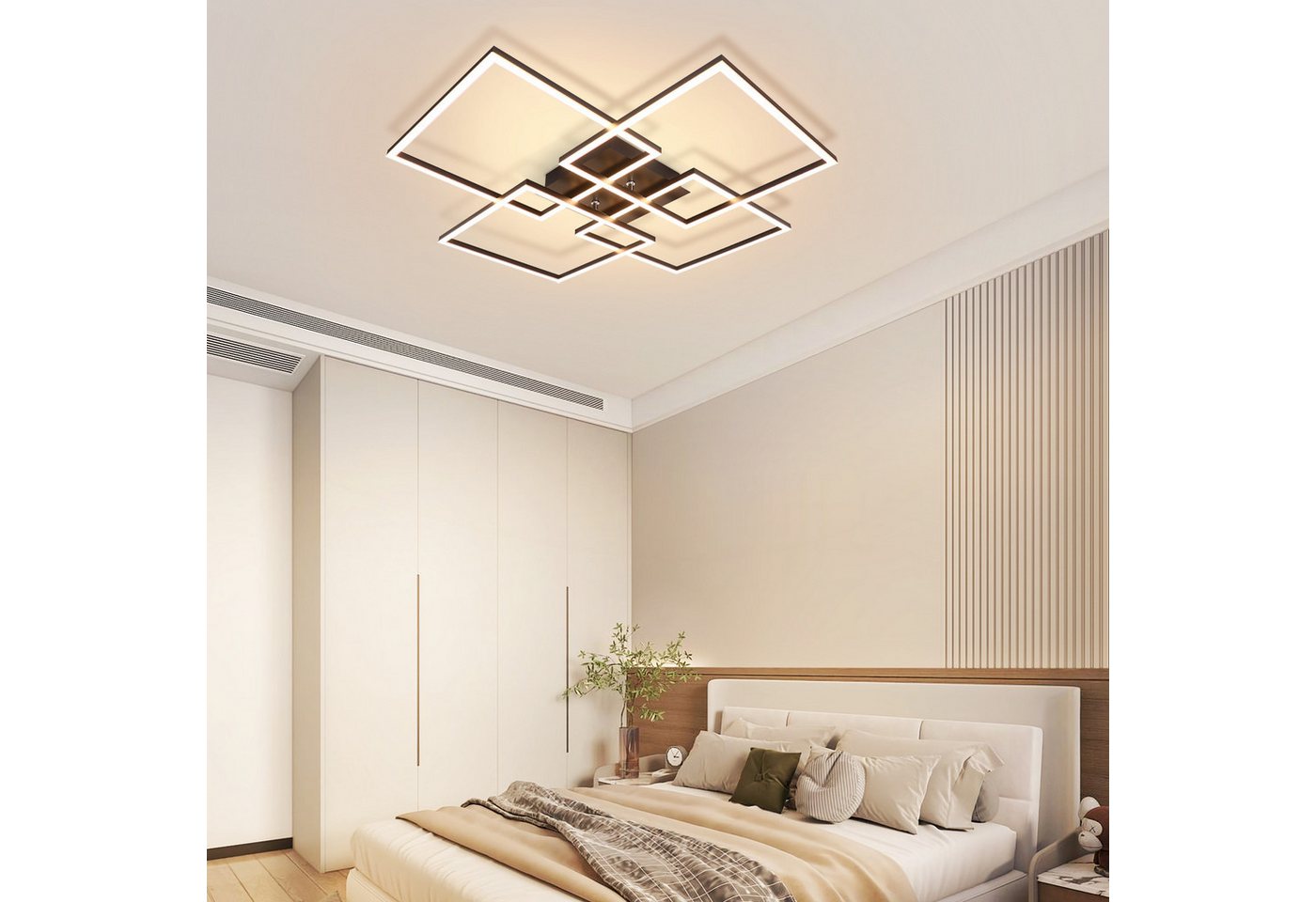ZMH LED Deckenleuchte Wohnzimmer 72CM Schwarz/Silber Groß Rechteckig Dimmbar 48W Deckenlampe, LED fest integriert, 3000-6500K, mit Fernbedienung Modern Esszimmerlampe für Schlafzimmer Küche Bild 4