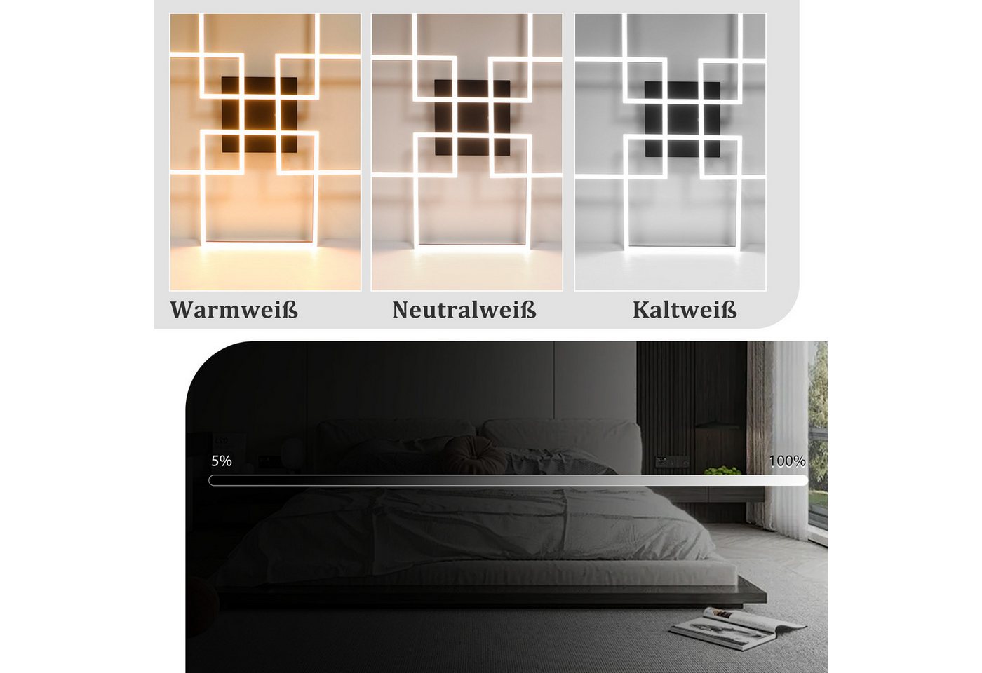 ZMH LED Deckenleuchte Wohnzimmer 72CM Schwarz/Silber Groß Rechteckig Dimmbar 48W Deckenlampe, LED fest integriert, 3000-6500K, mit Fernbedienung Modern Esszimmerlampe für Schlafzimmer Küche Bild 5