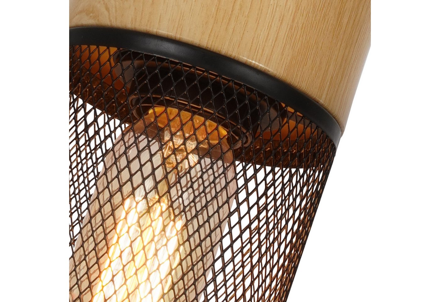 ZMH Pendelleuchte aus Holz mit 1/3 Flammen, Hängeleuchte in Schwarz mit Holzmaserung, ohne Leuchtmittel, Industrial E27 Esstischlampe für Schlafzimmer Küche