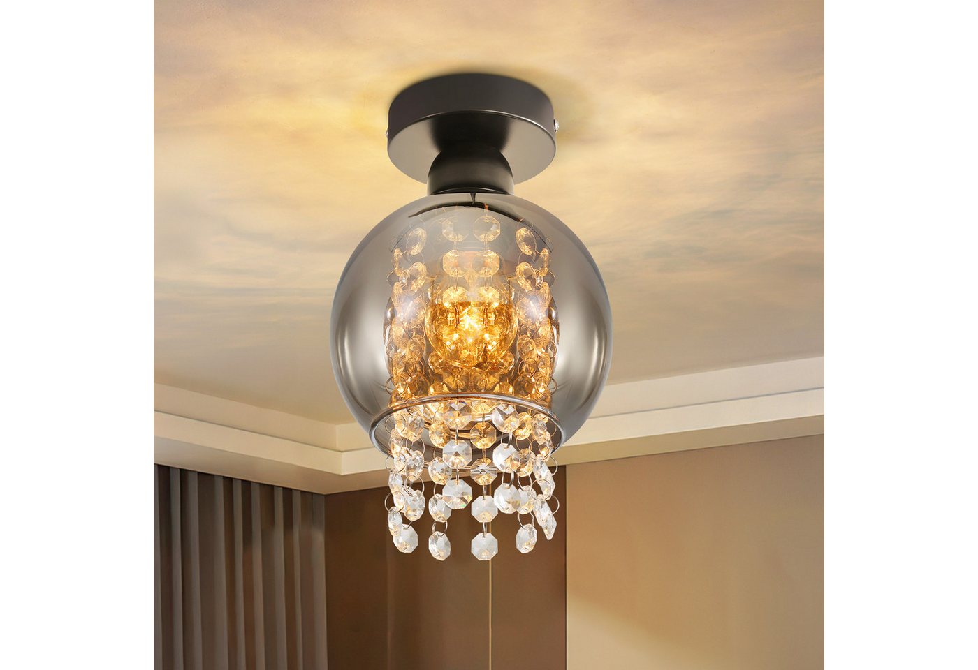 ZMH Deckenleuchte Wohnzimmer 1/3 Flammig Rauchgrau Modern Glas E27 Schlafzimmer Flur, ohne Leuchtmittel, 1 Flammig Deckenbeleuchtung Esszimmer Kugel Küchenlampe