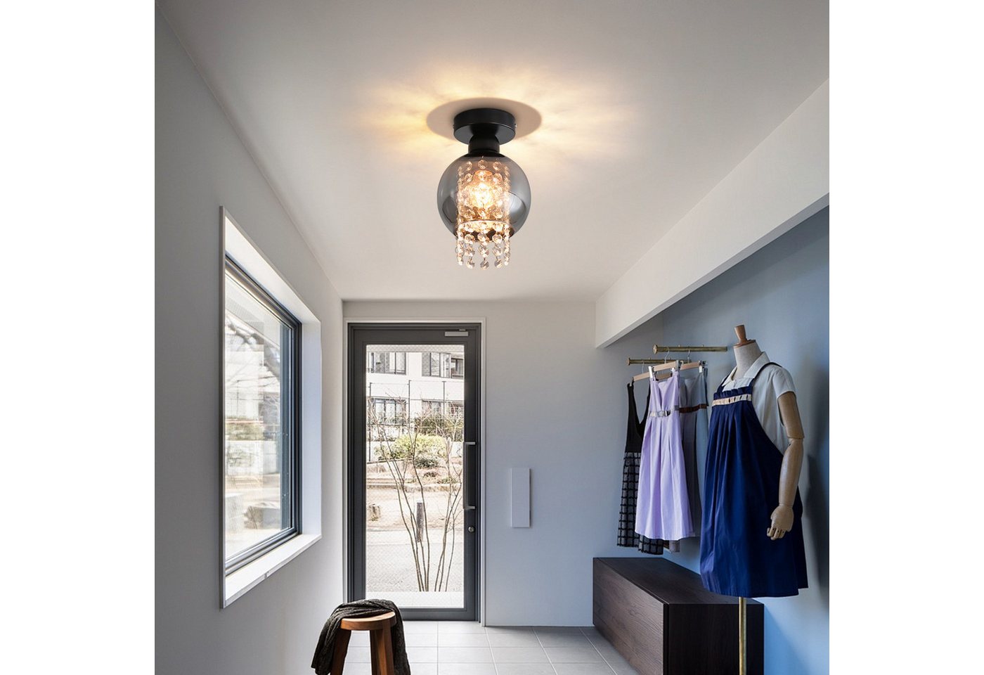 ZMH Deckenleuchte Wohnzimmer 1/3 Flammig Rauchgrau Modern Glas E27 Schlafzimmer Flur, ohne Leuchtmittel, 1 Flammig Deckenbeleuchtung Esszimmer Kugel Küchenlampe Bild 4