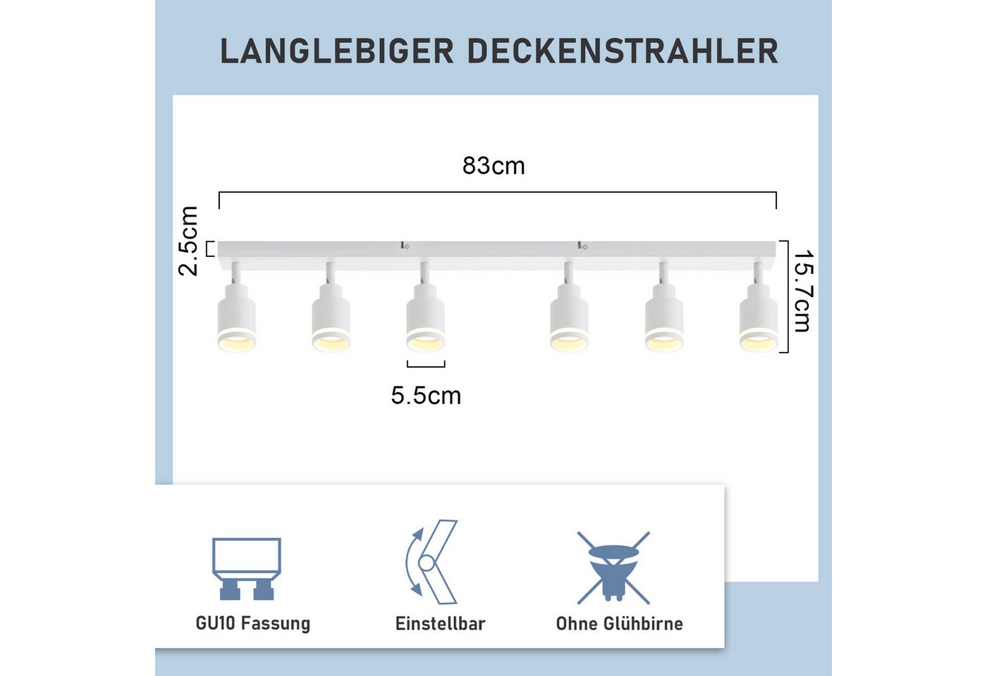 ZMH Deckenstrahler 6 Flammig Schwenkbar355° Deckenspots Küchenlampe für Büro, ohne Leuchtmittel, Flurlampe GU10 Deckenlampe Strahler Esszimmer Bild 3
