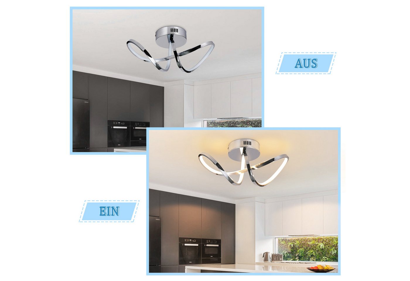 ZMH LED Deckenleuchte Wohnzimmer Modern 12W Schlafzimmerlampe 3000K Innen Flur Küche, LED fest integriert, Warmweiß, Nickel Innen Deckenlampe Schlafzimmer